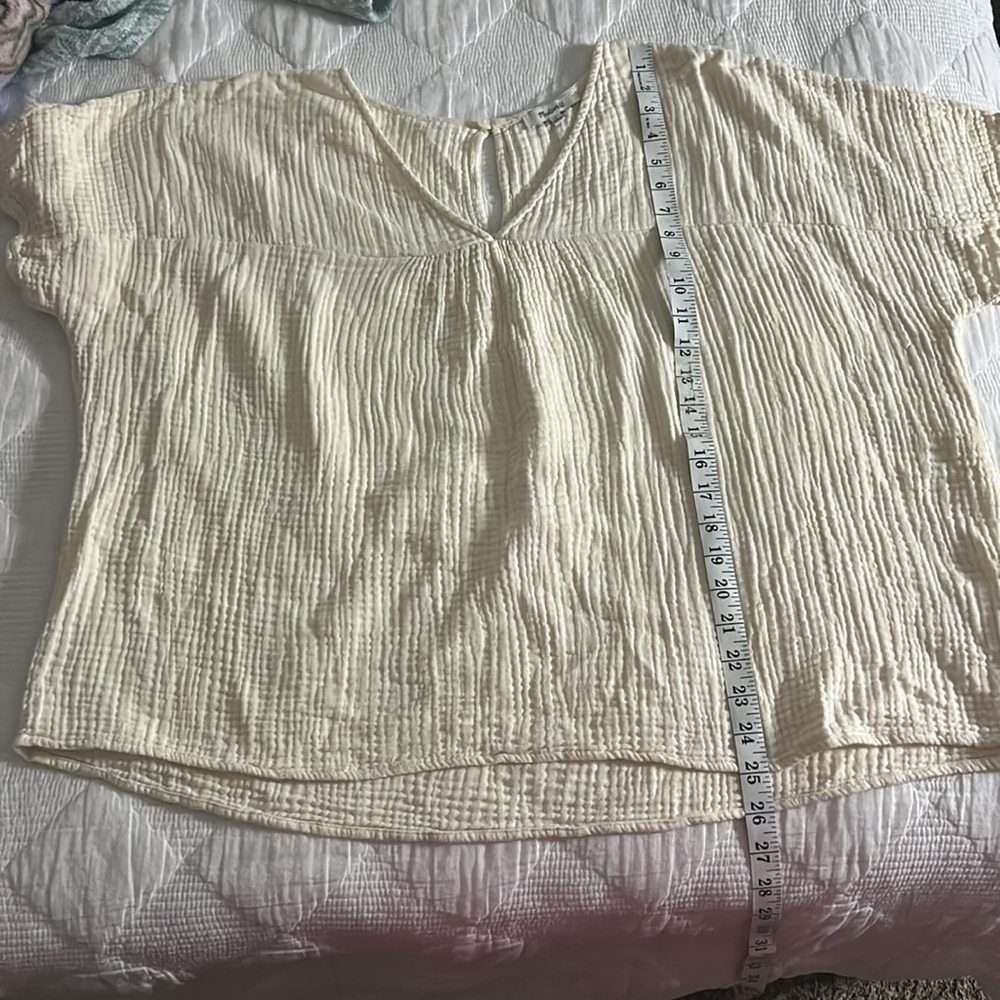 MADEWELL Cream V-Neck Short Sleeve Blouse/ ZIZE L - Picture 6 of 6